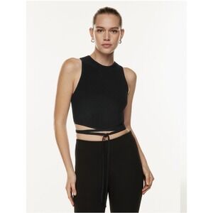 Aritzia Babaton Baker Sculpt Knit Ribbed Tank Top M Tie Detailing Black NWT